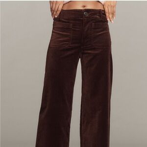 Maeve Colette full length velvet pant in fudge brownie
